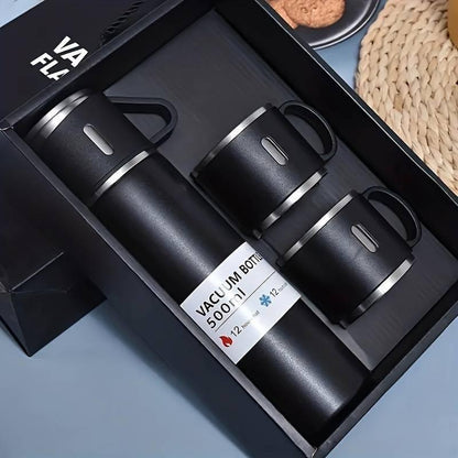 Insulated Stainless Steel Water Bottle 500ml - Vacuum Flask Set with 2 Extra Lids | Hot &amp; Cold Thermos for Travel &amp; Gifts in Pakistan